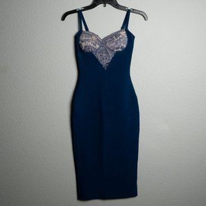 Maketina navy blue bodycon dress with lace accent